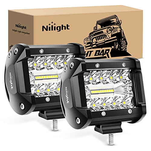 Nilight Led Light Pods 2PC 4Inch 60W Flood Spot Combo Triple Row Driving Lamp Roof Bumper Off Road LED Work Lights Pods fo...