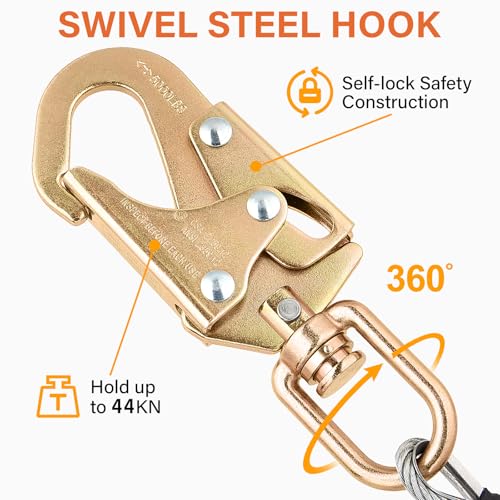 TRSMIMA Steel Wire Core Flipline - 8ft Fall Protection Arborist Climbing Tree Arborist 1/2" Galvanized Steel Cable Lanyard...