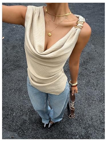 Verdusa Women's Draped Cowl Neck Ruched Sleeveless Tank Top Going Out Tops Elegant Brunch Outfit