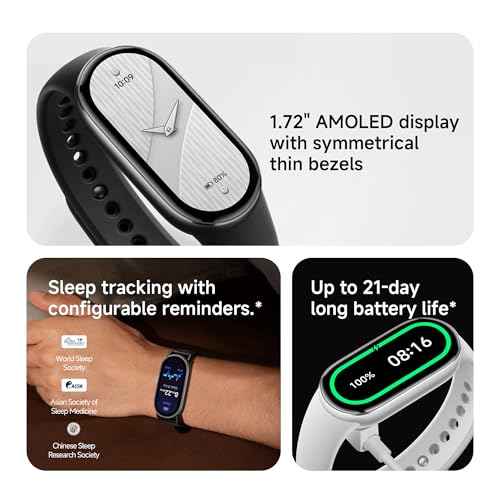 XIAOMI Mi Smart Watch Band 10, 5ATM Waterproof Fitness Step Tracker Sports Digital Smart Watch Health Band for Men Women, 1.72" AMOLED Display, 150+ Sports Modes 24/7 Sleep Monitor (Glacier Silver)
