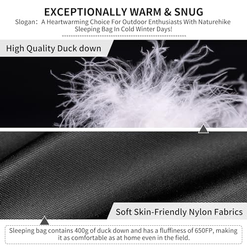 Naturehike Ultralight Down Sleeping Bag, 650FP Backpacking Sleeping Bag for Adults, 42℉ Waterproof Sleeping Bags for Campi...
