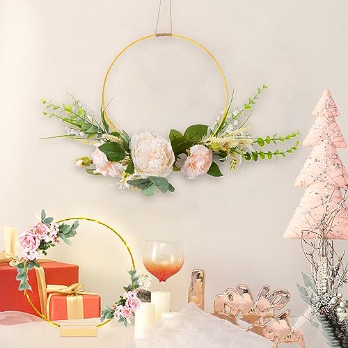 Centerpiece Table Decorations 10Pcs 12 Inch,Metal Floral Hoop Wedding centerpieces for Tables with Lights.Wreath Gold Hoop...