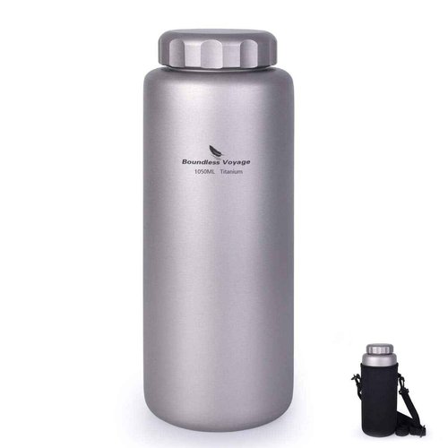 iBasingo Titanium Water Bottle 35.5oz (1050ml) Wide Mouth Lightweight Single Layer Camping Flask for Hiking, Backpacking & Outdoor Cooking Portable Durable Drinking Bottle Ti3005D