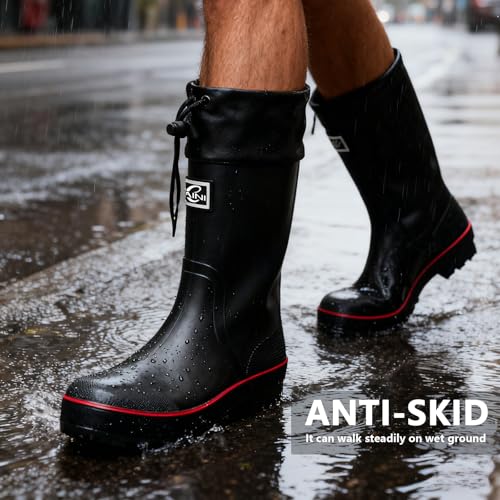 E KAINI Mens Rain Boots Water boots Waterproof PVC Rubber Boots Outdoor Mud Boots,Comfort Lightweight Mid-Calf Gardening F...