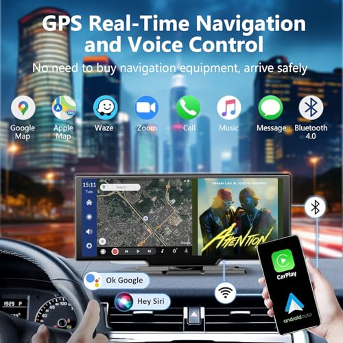 Portable Carplay Screen For Car, 10.26" Wireless Apple Carplay & Android Auto Touch Screen with 4K Dash Cam,1080P Backup C...