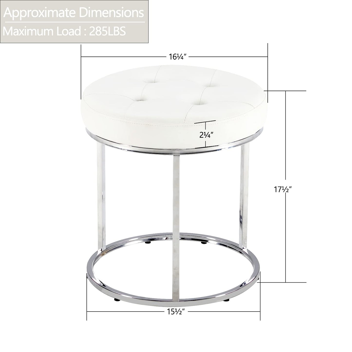 DUHOME Faux Leather Ottoman Stool, Vanity Chair Button Tufted Footrest Stool Makeup Stool with Metal Base for Living Room Bedroom, White