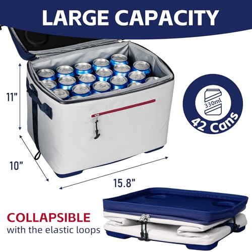 ADDIMOR 40Can Collapsible Cooler Box, Versatile Insulated Leakproof Cooler Bag with Hard Inserts and 4 Cup Holders, Large ...