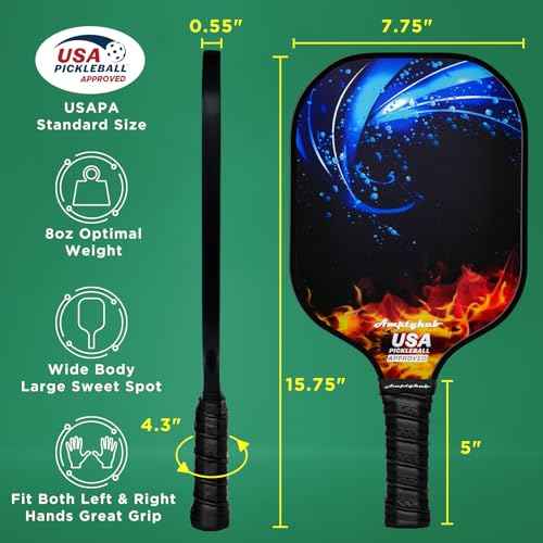 Carbon Fiber Surface Pickleball Paddles Set of 2, 2023 USAPA Approved, Polypropylene Honeycomb Core, Anti-Slip Sweat-Absorbing Grip, 2 Paddles, 2 Indoor Pickleball & 2 Outdoor Pickleball, 1 Carry Bag
