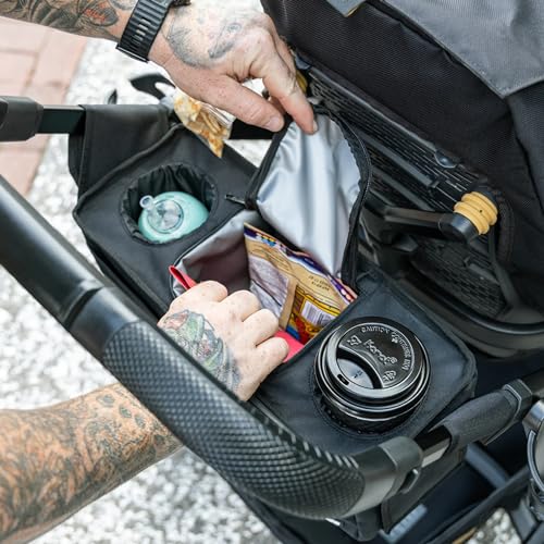 Tactical Baby Gear Stroller Caddy Organizer – Universal Fit Parent Console with Insulated Cup Holders, Cooler Pocket, Fron...