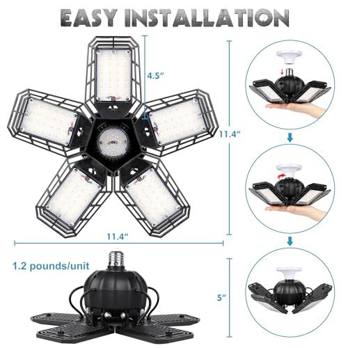 Luyata LED Garage Lights 2 Pack,Ceiling LED Shop Light 160W 16000LM 6500K Screw in Led Light with 5+1 Deformable Panels, B...
