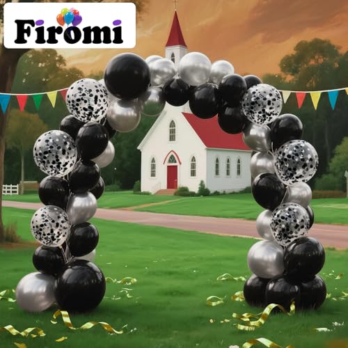 Firomi Metallic Chrome Silver Black Latex Balloons 12 inch 70 Pack Black and Silver Confetti Balloons Set for Birthday Wed...
