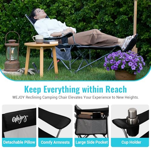 #WEJOY 2-in-1 Reclining Camping Chair with Footrest for Adults Folding Lounge Chair with Adjustable Backrest Lightweight C...
