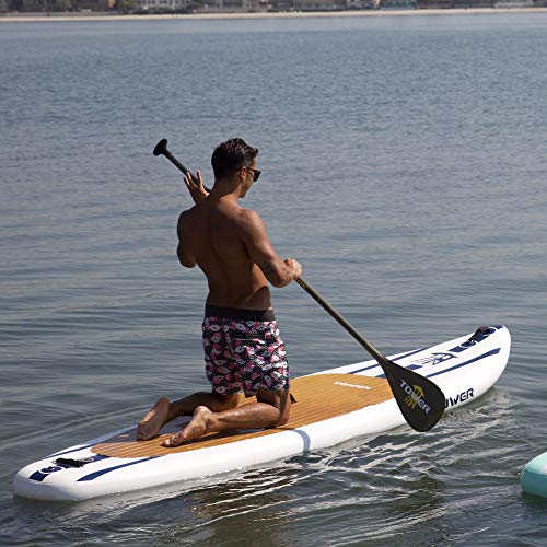 TOWER Inflatable 10’4” Stand Up Paddle Board - (6 Inches Thick) - Universal SUP Wide Stance - Premium SUP Bundle (Pump & A...