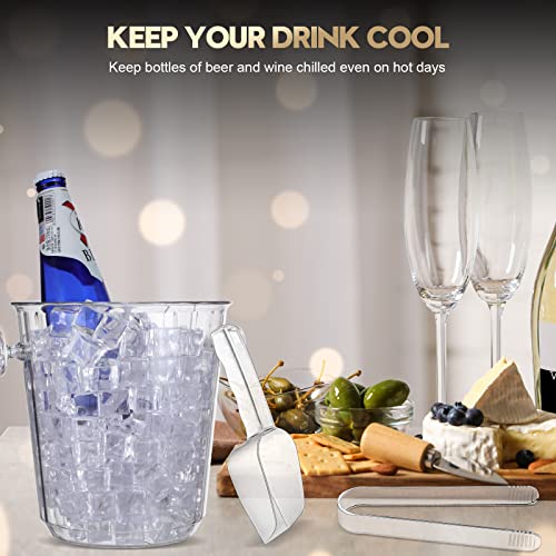 Irenare Acrylic Ice Buckets for Parties 3.5 L Plastic Clear Wine Bucket with Plastic Scoop and Tongs Bottle Drink Cooler B...