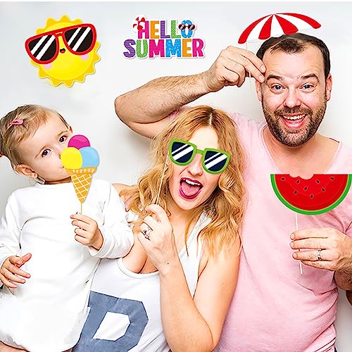 Summer Pool Beach Photo Booth Props 30 Pack Pool, Hawaiian, Beach, Luau Photo Booth Props, Tropical Themed Party with Stic...
