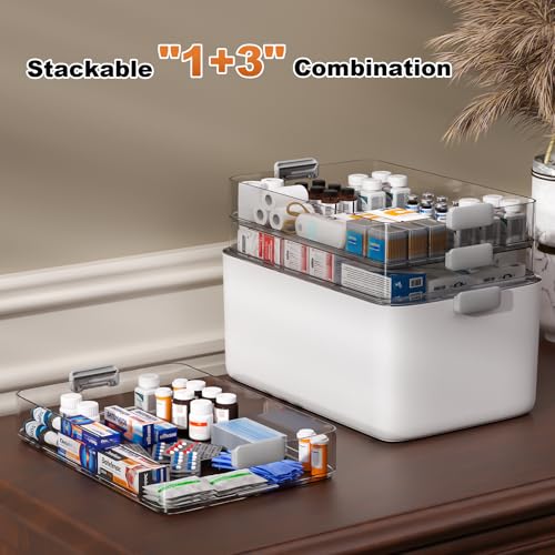 funest 4-Tier Medicine Storage Box Cabinet, Empty First Aid Kit Portable Medical Supply Organizer with Leather Handle for ...