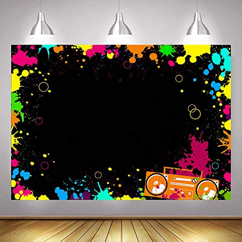 Glow Neon Party Photography Backdrops Let's Glow Splatter Photo Background 5x3ft Blacklight Colorful Laser Ray Disco Retro...