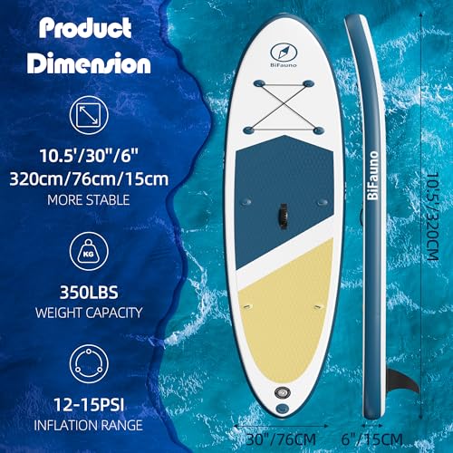 Bifanuo Inflatable Stand Up Paddle Board with SUP Accessories & Backpack. Paddle Boards for Adults. Non-Slip Deck, Wide St...