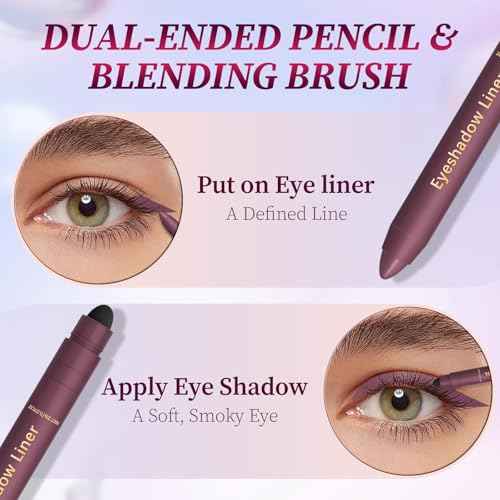 2PCS Shadow Liner 2-in-1 Eyeliner Eyeshadow, Inelaborate Eye Shadow, Shadow Liner Duo Plum, 2-in-1 Eye Makeup Eyeliner + Eyeshadow Waterproof, Smooth and Easy to Color (Champagne+Purple)