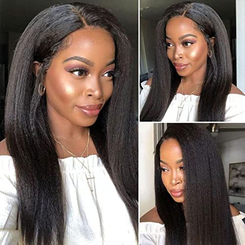Datanala Kinky Straight Human Hair 3 Bundles with 4x4 Lace Closure Brazilian Virgin 100% Yaki Straight Human Hair Bundles With Closure Free Part(14 16 18+12NEW, 3 bundles+4x4)