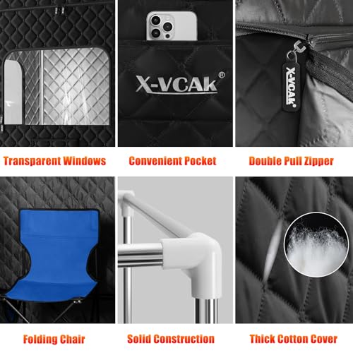 X-Vcak 2 Person Sauna, Extra Large Sauna Box, Portable Steam Sauna Tent with 2 Steamers, 2 Folding Chair, 71”x 49”x 36”, B...
