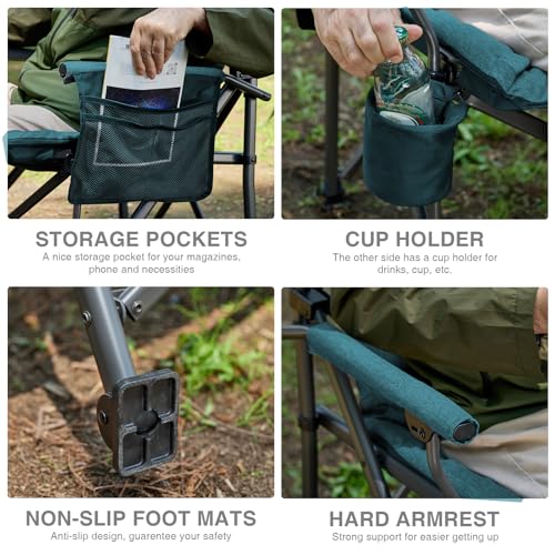 EVER ADVANCED Padded Oversized Folding Camping Chair for Adults, Heavy Duty Lawn Chair with Side Pockets, Portable Collaps...