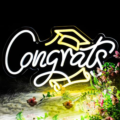 KHK Congrats Neon Sign LED Light Up Dimmable for Wall Decor Party Photos Class of 2025 Celebrations Graduation Gift USB Li...