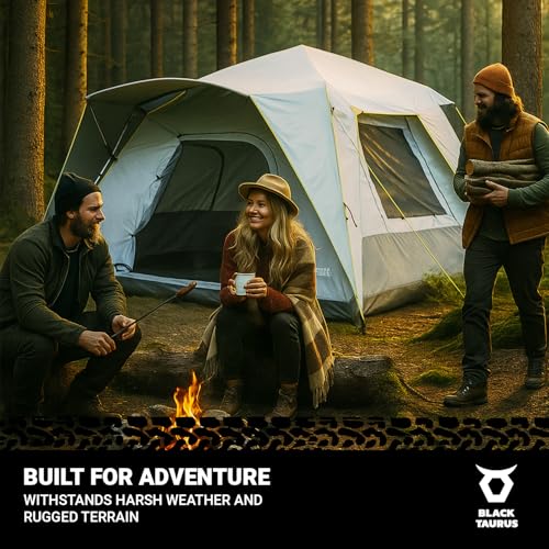 Black Taurus Turbo Heavy-Duty Camping Tent – Quick-Setup 4-Season Family Tent with Waterproof 150D Shell & Instant Frame –...