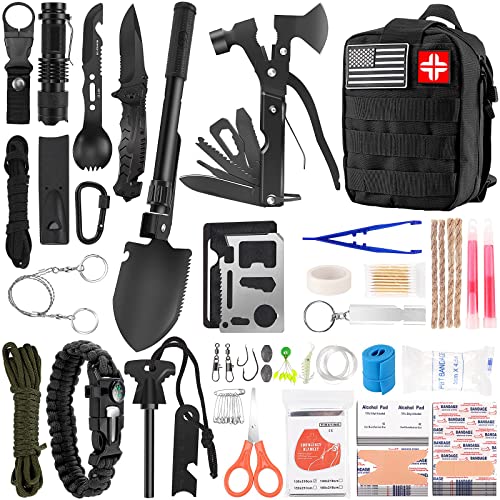 Emergency Survival Kit and First Aid Kit, 142Pcs Professional Survival Gear and Supplies Equipment with Molle Pouch, Gift ...