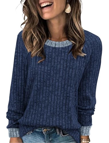 WIHOLL Long Sleeve Shirts for Women Lightweight Sweaters Fall Outfits 2025 Color Block Winter Clothing Dressy Casual Soft