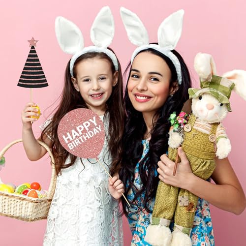 Party Birthday Photo Booth Props, 30Pcs Set of Happy Birthday Selfie Party Supplies with Real Glitter Cute Bday Designs fo...