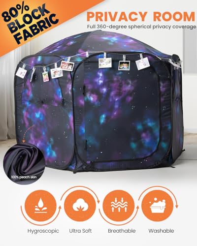 Kids Pop Up Play Tent with Fairy Lights, Hexagonal House with Removable Mat, Indoor Playhouse for Children, Galaxy Theme G...