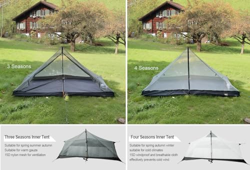 3F UL Gear Lanshan Ultralight 1-Person or 2-Person Backpacking Tent, 3-Season or 4-Season, Outdoor Lightweight Waterproof ...