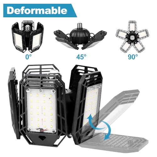 Luyata LED Garage Lights 4 Pack,Ceiling LED Shop Light 160W 16000LM 6500K Screw in Led Light with 5+1 Deformable Panels, B...