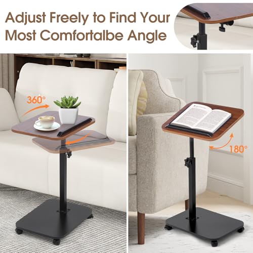 Swivel TV Tray Side Table Adjustable Height Couch Tables for Small Space Folding C Shaped End Table with 360°Rotating 180°...