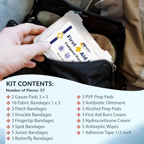 MFASCO Compact Personal First Aid Kit - Mini Medical Essentials for Travel, Hiking, Camping, Outdoor Safety - Lightweight,...
