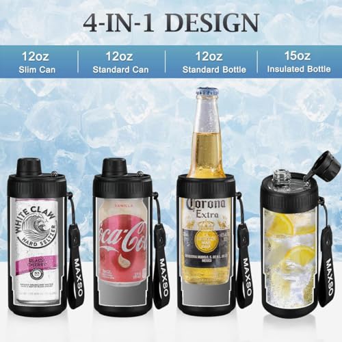MAXSO Sealed Can Cooler Fizz Lid Can Cover for 12 oz Regular, Slim Skinny Cans & As Thermal Bottle, 4-in-1 Insulated Vacuu...
