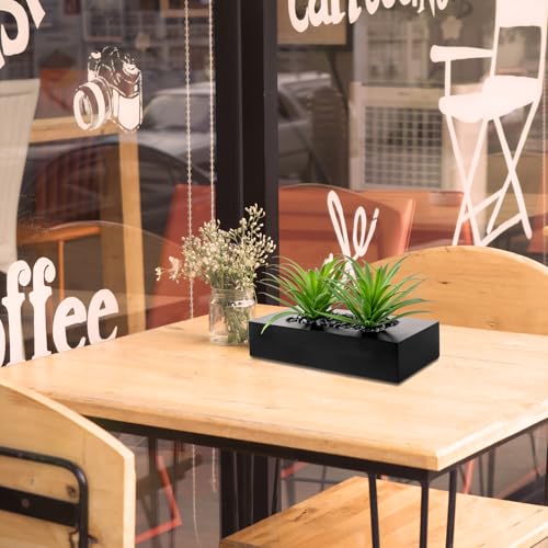 MyGift 10 Inch Fake Grass Artificial Plants in Rectangular Black Wood Planter - Faux Plants Indoor for Tabletop Centerpiec...