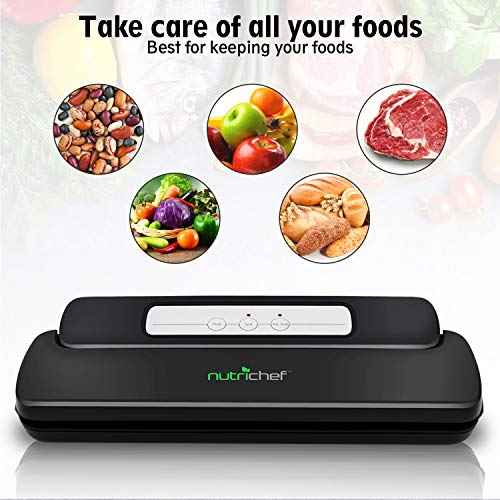 NutriChef Automatic Handheld Sealer Vacuum Machine -Storage for Dry or Moist Product Home Kitchen Heat Sealing System -Simple & Compact Fresh Saver Meal -Food Plastic Roll Bag Starter Kit -AZPKVS10BK
