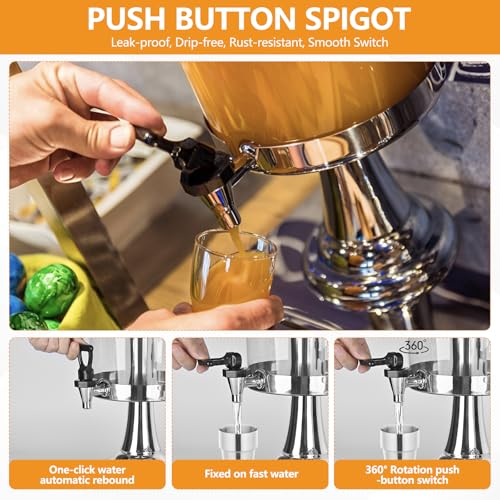 Carivia Drink Dispenser with Stand, 4.2 Gallon Beverage Dispenser for Parties, Stainless Steel Dual-Head Juice Dispenser w...