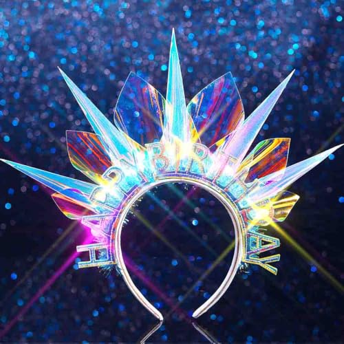 Zoestar Light Up Happy Birthday Headband Led Pearls Hair Bands Sparkly Birthday Crown Party Hair Accessories Women