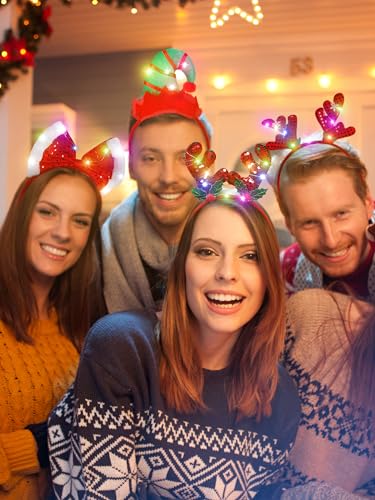 HOVACY 12PCS Christmas Headband, Christmas Light Headband, Christmas Party Favors Xmas Accessories for Xmas Decorations