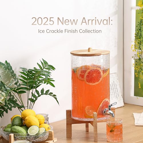 Cryyam 2 Gallon Glass Drink Dispenser with Stand, Beverage Dispenser with Wood Lid and Stainless Steel Spigot, Glass Water...