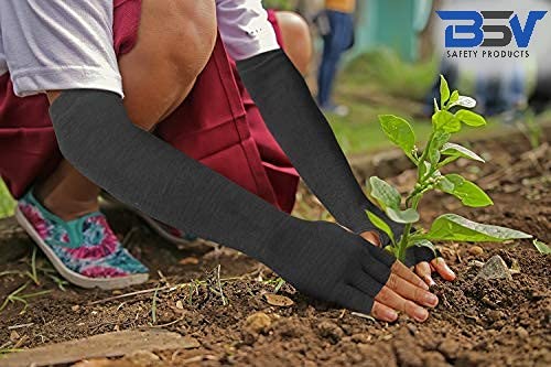 BSV Kevlar Arm Protection Sleeves with Finger Opening - Cut, Scratch, Stab, Bite and Heat Resistant - Unisex, 18 Inches, Black, 1 Pair
