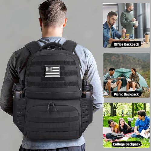 MOZETO Laptop Lunch Backpack for Men, Tactical Inspired Utility Anti-Theft Work Bag with Cooler Compartment Lunchbox (Blac...