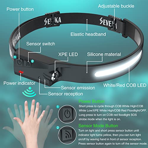 SEVENKA 3 Rechargeable Headlamps, LED Headlamp Flashlight, 1000 Lumen 230° Wide Beam & Spot Light, Sensor Mode, 2.47oz Lig...