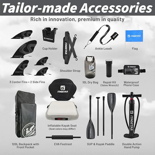 iTAOSTAR Adventure 12’×35"/39" Extra Wide Paddle Board, One-Stop Premium SUP Board Accessories, Tailored 5 Fins, Stable In...