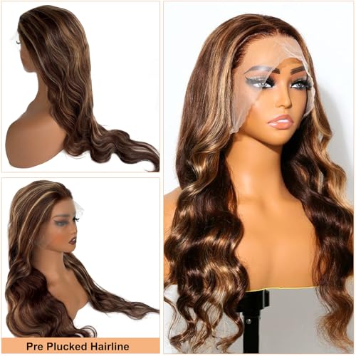 Lace Front Wig Human Hair 13x4 Highlight HD Transparent Lace Frontal Wigs Remy Human Hair High Density 4/27 10A Unprocessed Wigs with Natural Hairline for Women 26Inch