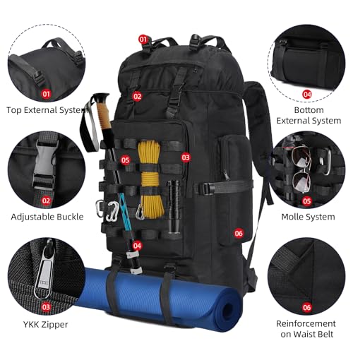 LibSkyln 70L Camping Hiking Backpack with Rain Cover, Waterproof Molle Rucksack for Men, Backpacking Backpack for Trekking...