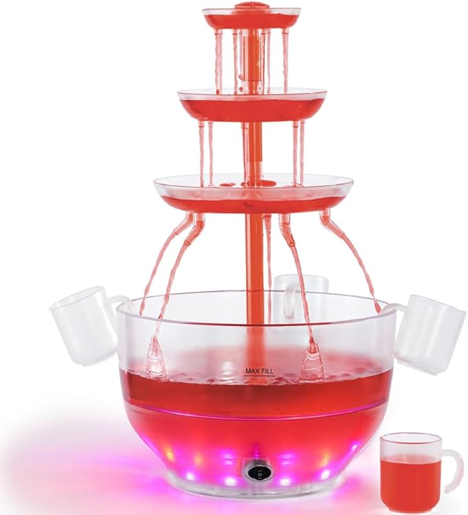 Kusini Drink Fountain for Parties - 1.5 Gal, 3 Tier Punch Bowl Drink Tower, LED Base, 4 Reusable Cups - Drink Dispenser Ma...